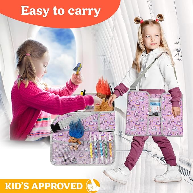 PILLANI Kids Travel Tray for Car - Carseat Tray for Toddler, Road Trip Must Haves with Cup Holder & Drawing Board - Toddler Airplane Travel Essentials for Girls - Car Accessories for Kids