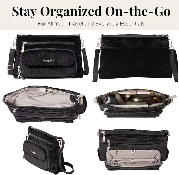Baggallini Original Everyday 11x7.5 Crossbody Bags Rfid Protected Lightweight Nylon Zippered Travel Purse