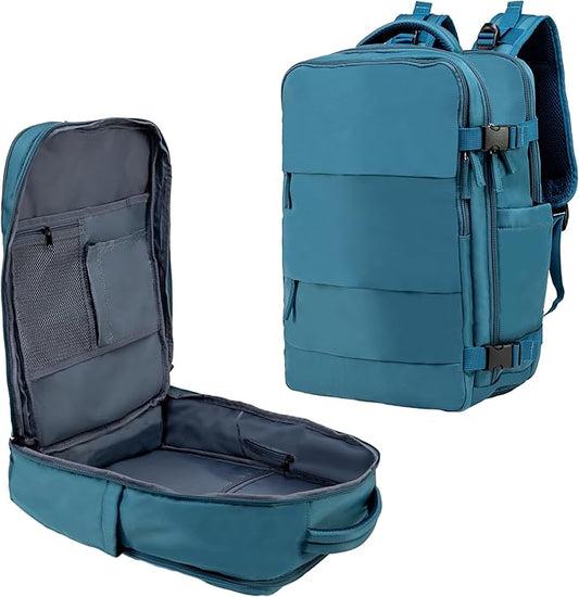 (Not Made In China) Travel Backpack For Men and Women, Airline Approved Carry On Bag w/Shoe Compartment, Holds 15.6" Laptop, USB Charging Port (Columbus, Peacock Blue, 2 Pack)