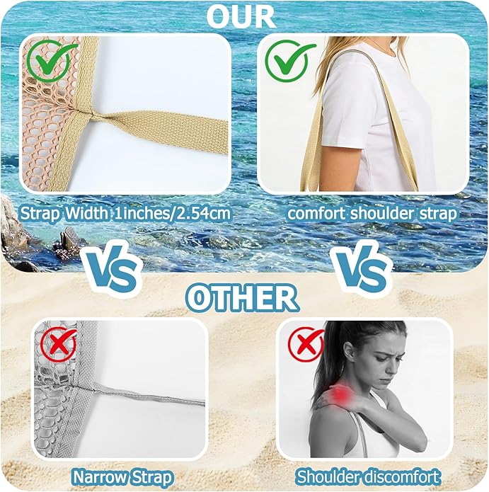 Iioscre Beach Bag for Women, Causal Hobo Pool Bags with Zipper Inner Pocket, Foldable Swim Tote Bag for Vacation Essentials