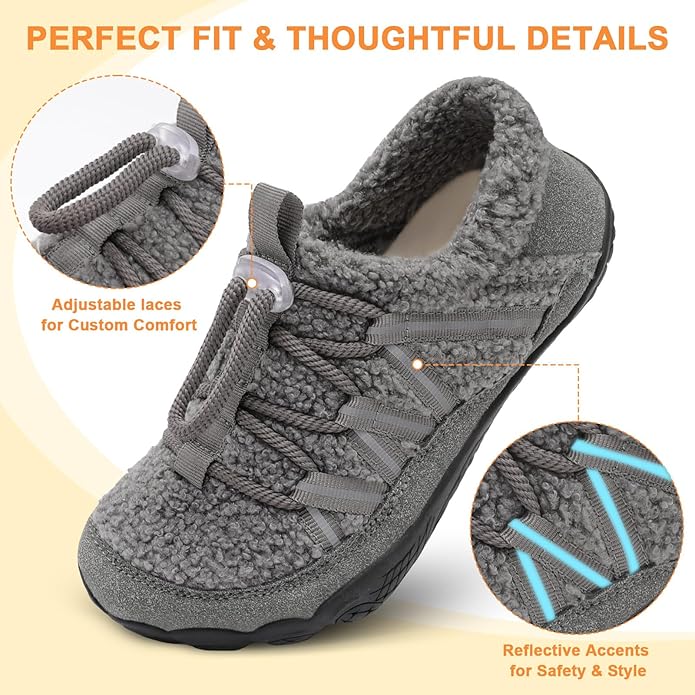 relxfeet Women's Wide Width Slippers Cozy Furry Barefoot House Shoes with Adjustable Fit Non-Slip Indoor Outdoor Slippers for Diabetic Bunion Swollen Feet Friendly