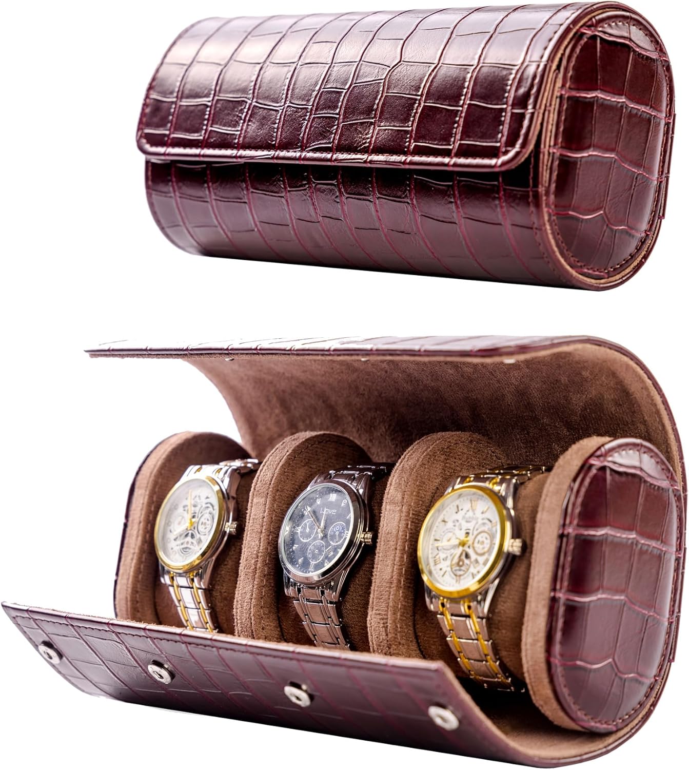 MR.OKAY 3 Watch Travel Case-Classic Leather Watch Case With Superb Texture. (Portable Watch Roll Or Organizer For Storage And Display).Festival Gift For Men, All Handcrafted By Artisans.