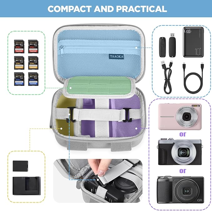 Digital Camera Case, Protective & Lightweight Camera Case with 3 Carrying Ways, Waterproof & Shockproof Small Camera Bag - Grey