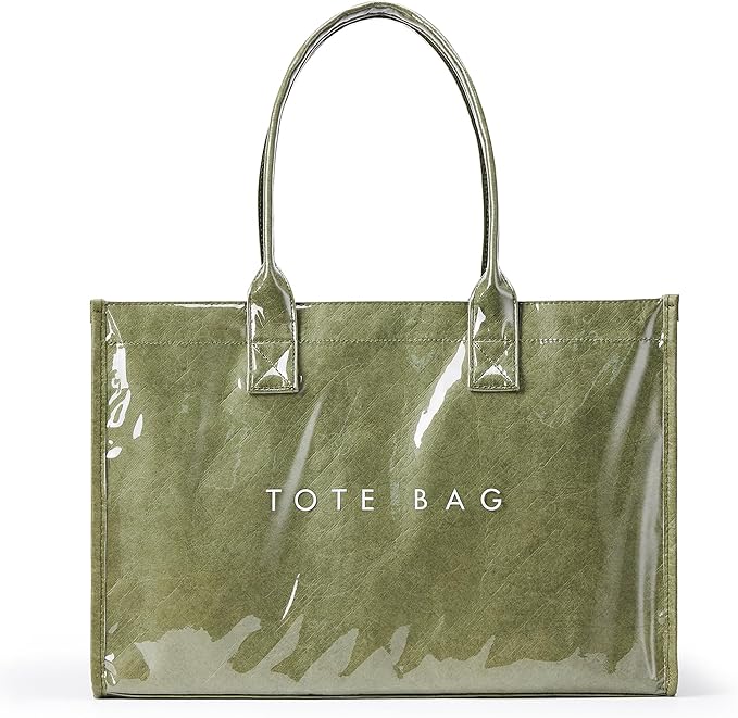 KALIDI PVC Tote Bag Women’s Kraft Paper Work Handbags Purses with Top Handle