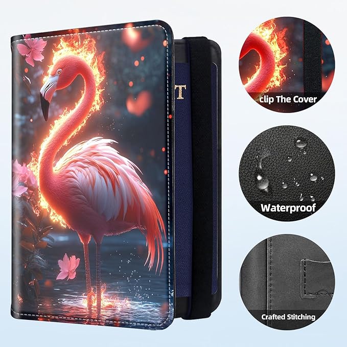 Passport Holder for Travel, RFID Blocking Passport Holder Travel Walle, Passport and Vaccine Card Holder, Vacation Must Haves Travel Accessories for Men Women, Flamingo Flower