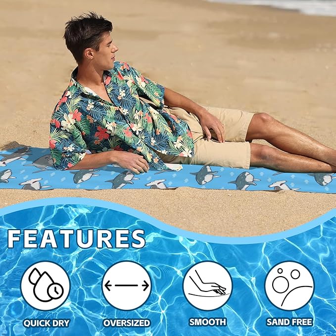 Sharks Microfiber Beach Towels,Sharks and Small Fish in Ocean Oversized Absorbent Bath Towels,Soft Quick Dry Thin Camping Towel for Adults Women Men,29.5"×59"