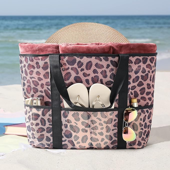 F-color Mesh Beach Bag Family - Large Tote Bag for Cruise Pool Toys Beach Vacation Essentials