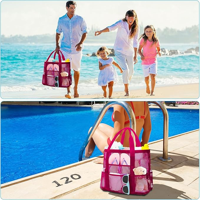 Mesh Beach Bags for Women - Family Beach Tote Bag for Toys, Towels, Travel Vacation Cruise Essentials