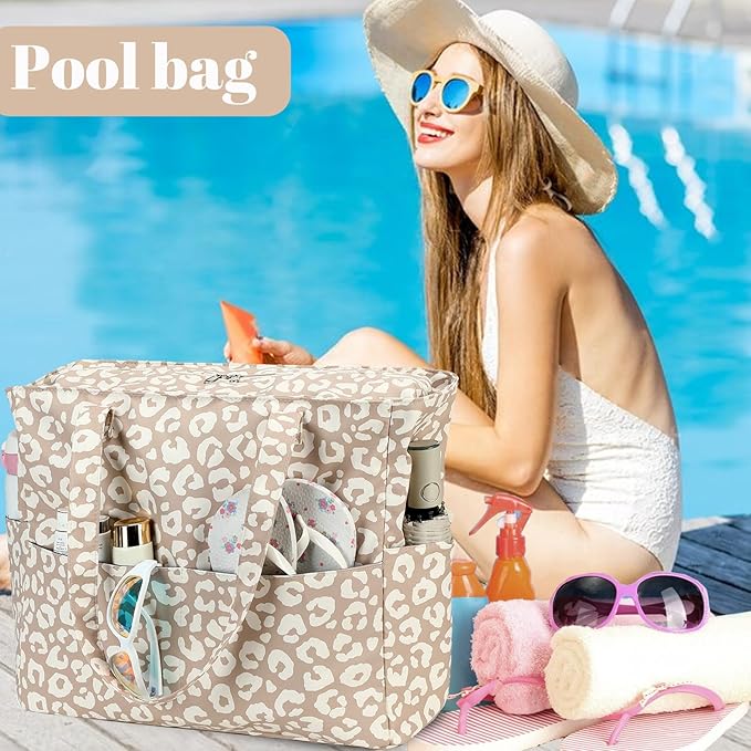 LEDAOU Large Beach Bag Women Waterproof Sandproof Zipper Beach Tote Pool Bag for Swim Gym Grocery Travel with Wet Pocket | Waterproof, Sandproof, Zipper, Pool, Gym, Grocery