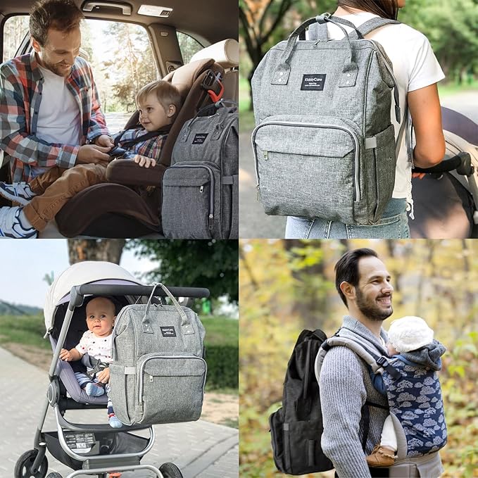 KiddyCare Baby Diaper Bag Backpack, Unisex Travel Baby Backpack Diaper Bags, Boy & Baby Girl Diaper Bags for Newborn (Stone)