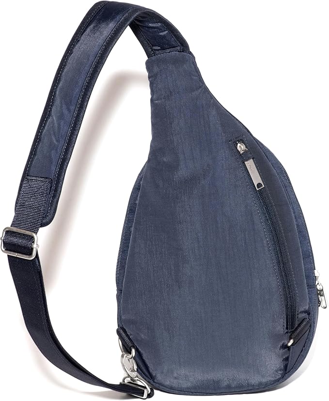 Baggallini Securtex® Anti-Theft Triple Zip Sling - Travel Backpack Sling Bag Crossbody - RFID Wallet Locking Zipper