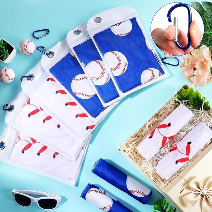 6-12 Pcs Baseball Cooling Towels with Bags 38x12 Inch Breathable Baseball Microfiber Ice Towel Fast Drying Workout Rags Bulk Sport Team Gift for Team Gym Running Coach Sport Party Favors( 6Pcs)