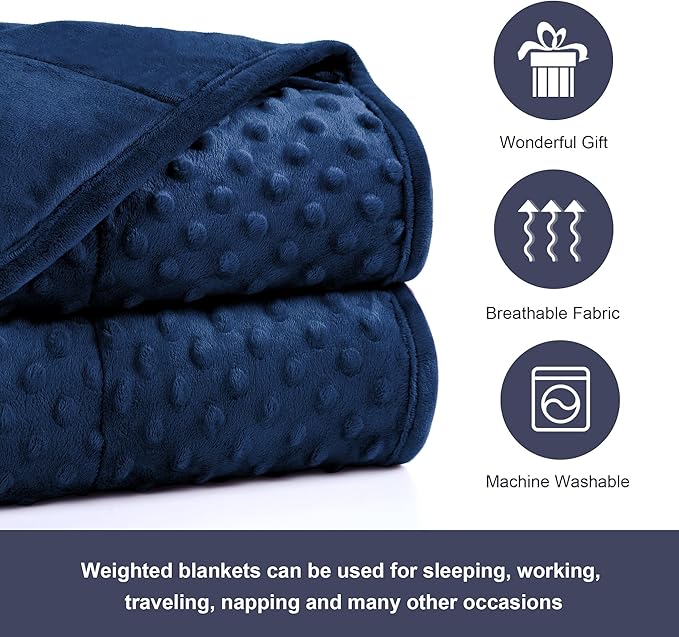 Alomidds Weighted Blanket, Luxury Velvet Weighted Blankets for Adults and Kids,Warm and Breathable Soft and Comfort Minky, Heavy Blanket with Premium Glass Beads (48"x72",12lbs Twin Size - Navy)