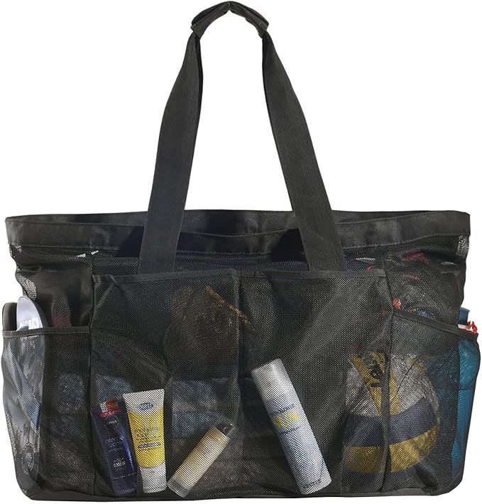 Mesh Beach Duffle Bag, XL Large Size with Top Zipper and Extra Pockets for Beach Pool Cruise Family Swimming Equipment