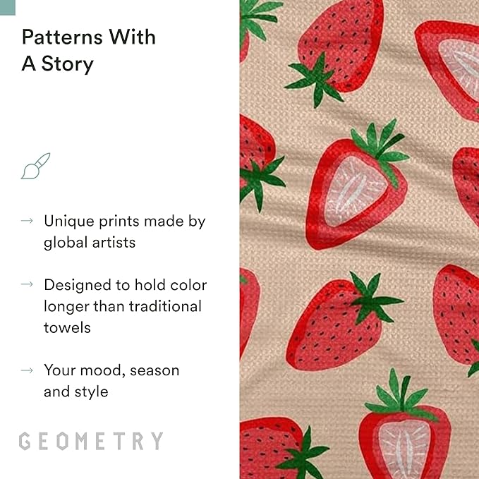 GEOMETRY Spring Kitchen Towels - Quick Dry Microfiber Cloth Spring & Summer Dish Towels for Kitchen Drying - Premium Quick Dry Towel - Strawberry Shortcake, 18" x 30" - 1-Pack