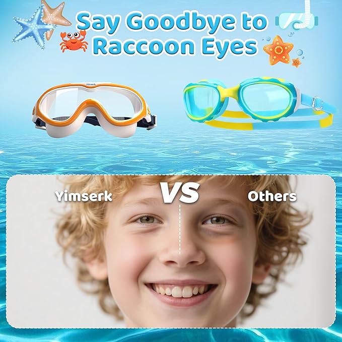 Kids Swim Goggles for Kids 6-14, Anti-Fog & UV400 Lens, Comfortable Silicone Design, Includes Nose Clip & Earplugs