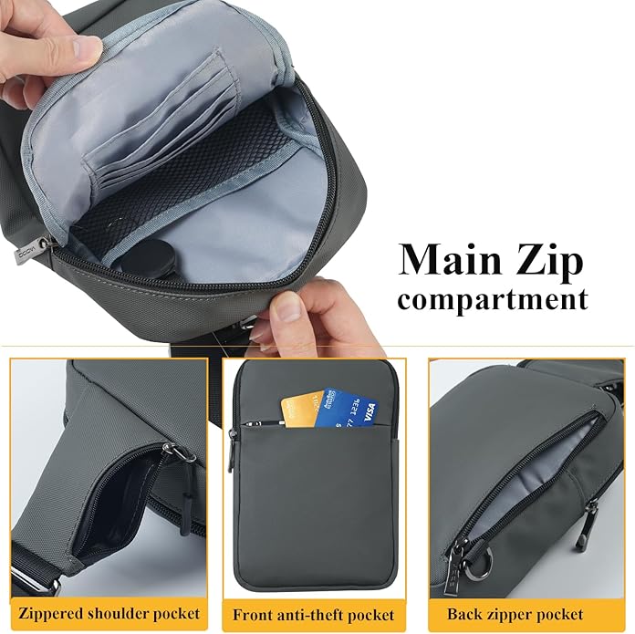 BROADREAM Mini Sling Bag for Men Women Small Crossbody Backpack Shoulder Bags with RFID & Waterproof for Hiking Trave Running