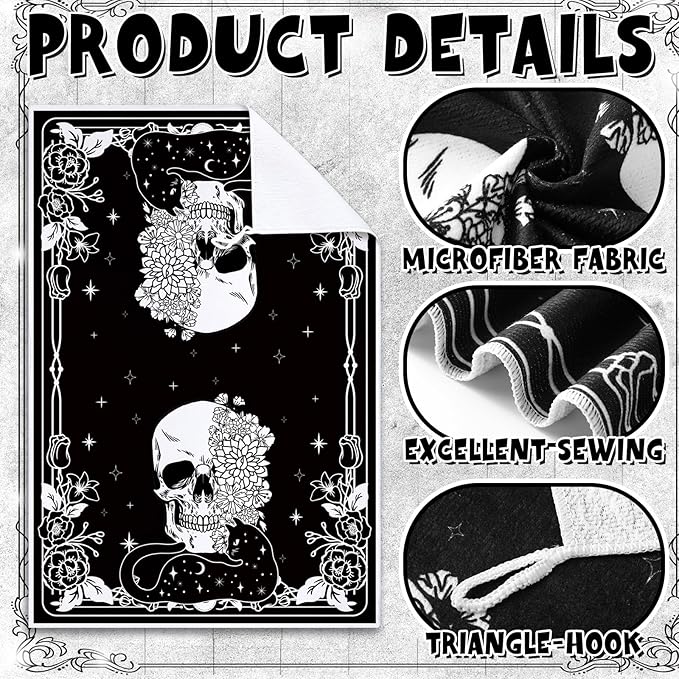 Bencailor 6 Pcs Skull Kitchen Towels Skeleton Dish Hand Towels Black Cat Skull Tea Washcloth for Bathroom Kitchen Gothic Horror Decor Gifts 24 x 16''