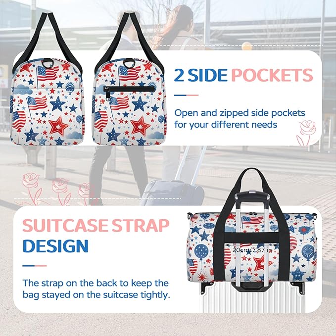 Flags Overnight Travel Bag Unisex White Blue Red Carry-On Size Tote Bag Suitable for Travel Duffle Gym Sports