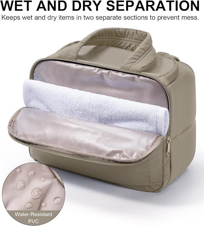 Travel Toiletry Bag for Women, Lightweight Large Quilted Puffy Makeup Bag Wide-open Make up Organizer Cloud Cosmetic Bag w/Handle for Traveling, Toiletries, Essentials, Accessories Oatmeal