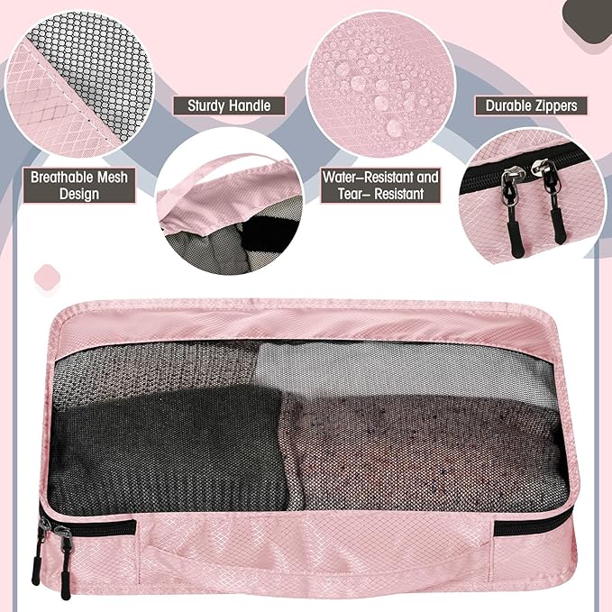 5 Pcs Packing Cubes for Suitcase Large Travel Cubes Carry on Luggage Organizer Bags for Clothes Accessories(S,Morandi)