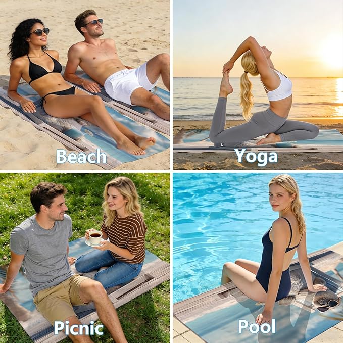 SARA NELL Seal Beach Towel, Cool Seal with Sunglasses and Drink Print, Summer Pool Beach Towel for Vacation Travel, Quick Dry Lightweight, 32"x52"