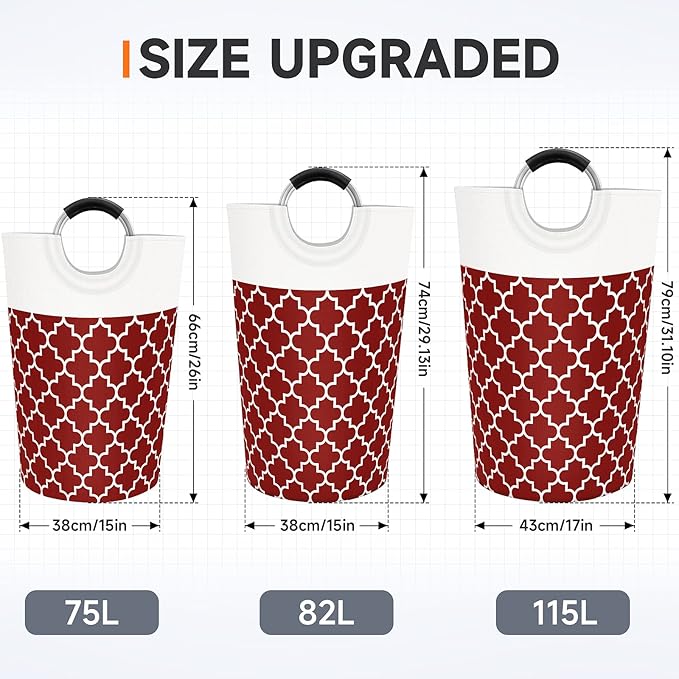 Large Laundry Basket Laundry Hamper Bag Washing Bin Clothes Bag Collapsible Tall with Handles Waterproof Travel Bathroom College Essentials Storage for College Dorm, Family (Red) 75L