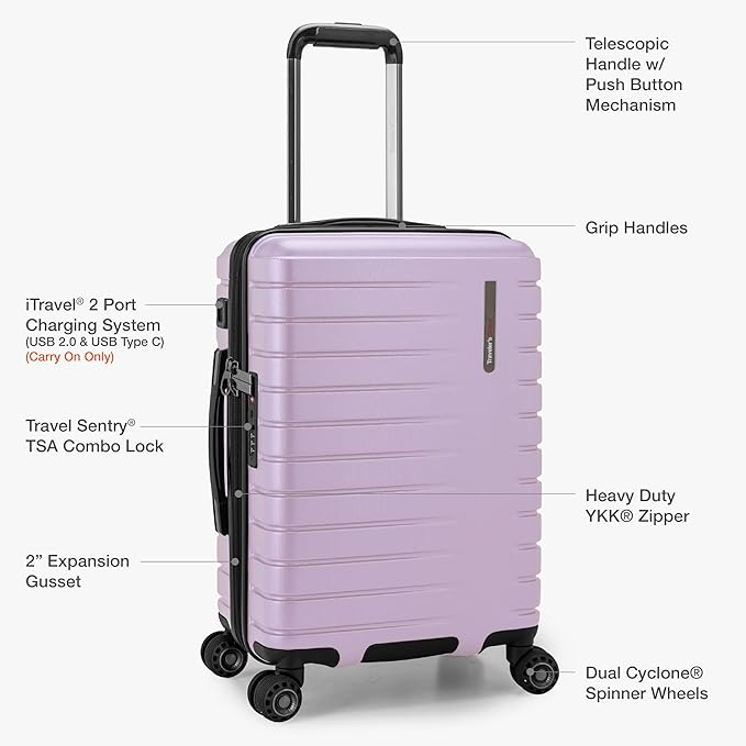 Traveler's Choice Archer Polycarbonate Hardside Spinner Luggage Set, Tie Down Straps, Purple, Carry-On 21-Inch