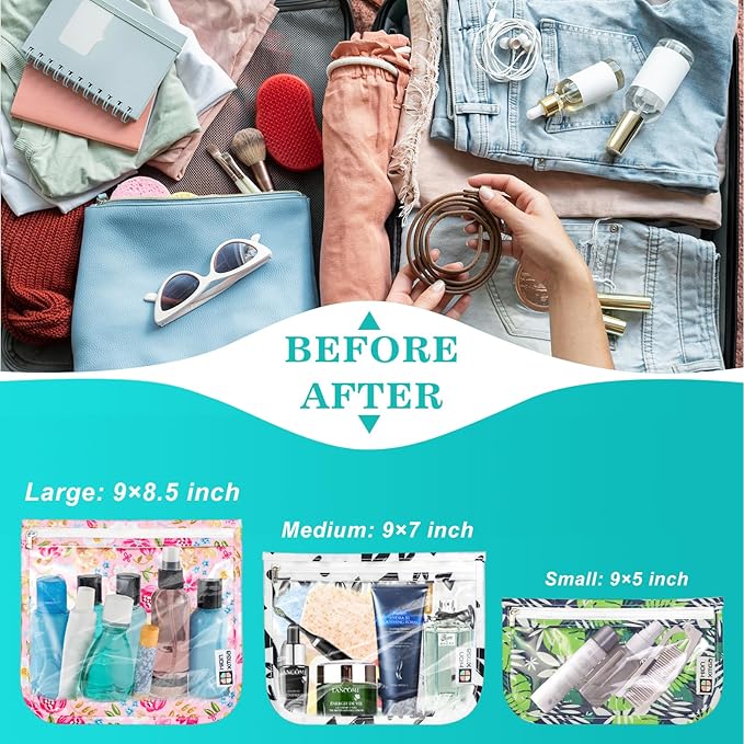 TSA Approved Toiletry Bag, Set of 3 Clear Travel Toiletry Bag Quart Size Zipper Travel Pouch, Waterproof Makeup Cosmetic Bag for Women Men Kids Toiletries Carry on, PlusXX