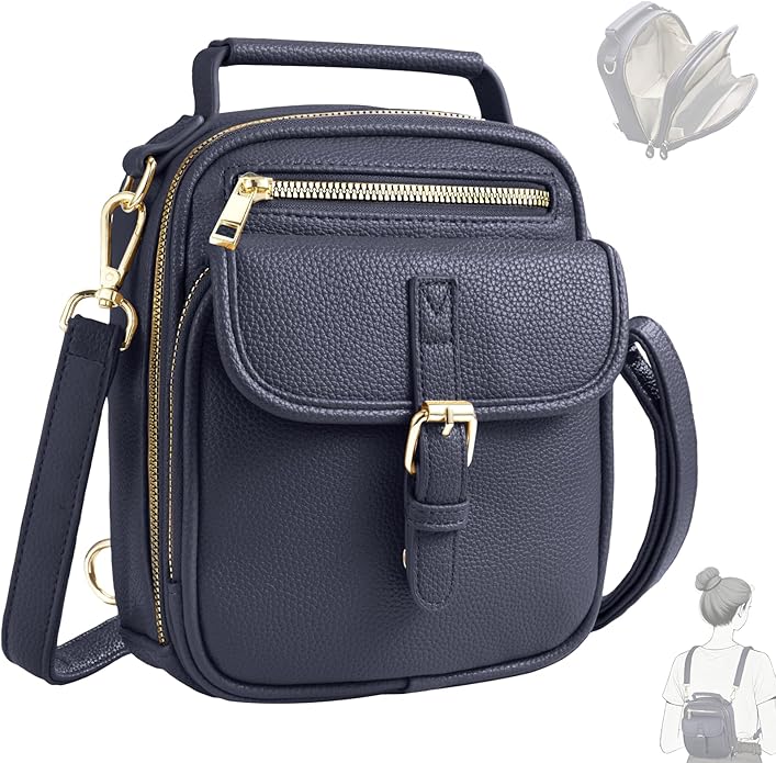 Vegan Leather Crossbody Bag for Women with 2 Straps, Small Messenger Bag with Anti Theft Zipper Pocket Vintage Shoulder Bag