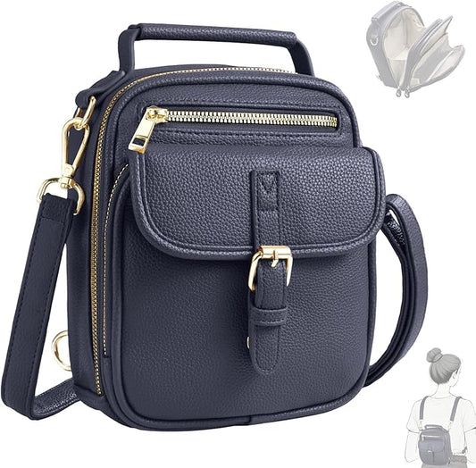 Vegan Leather Crossbody Bag for Women with 2 Straps, Small Messenger Bag with Anti Theft Zipper Pocket Vintage Shoulder Bag