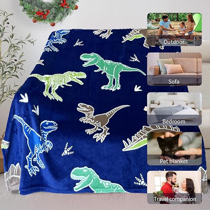 Dinosaur Blanket for Boys, Dinosaur Glow in The Dark Blanket for Kids/Toddler/Baby, Soft Fleece Blankets and Throw, Birthday 50"x 60"