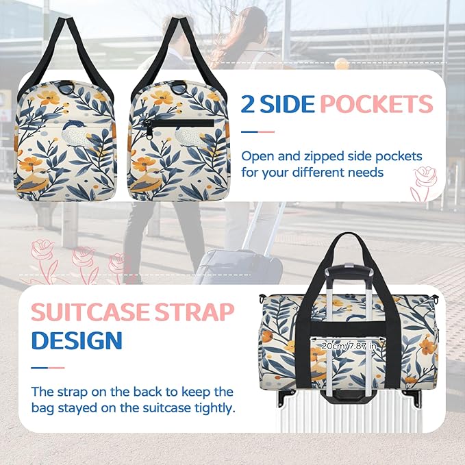 Rustic Birds Travel Duffle Bag for Women Men, Overnight Weekender Bag, Carry on Tote for Sport Gym
