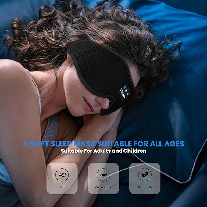 Sleep Headphones Bluetooth 5.4, 3D Sleep Mask with Ultra-Thin HD Stereo Speakers, Wireless Music Eye Mask Headphones for Side Sleepers, Travel, Relaxation
