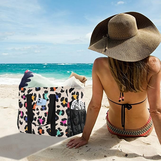 Bolaz Travel Tote Bag，Gym Bag for Men,Waterproof Beach Bag for Women Foldable Reusable-Brown Leopard Print
