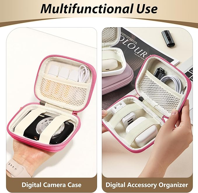 Digital Camera Case for CAMKORY, KODAK PIXPRO FZ45/FZ55, Canon IXUS 285 HS, Lecran, Small Travel Compact Camera Holder with Mesh Pocket for Accessories SD Card (Rose Pink)