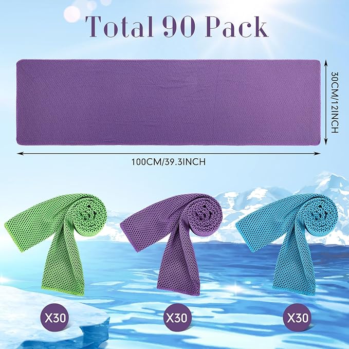 Redbaker 90 Pack Cooling Towels Bulk for Neck and Face 40" x 12" Ice Cool Towel Multicolored Microfiber Sweat Rag for Gym Workout Running Yoga Fitness Travel Outdoor Sports(Bright Color)
