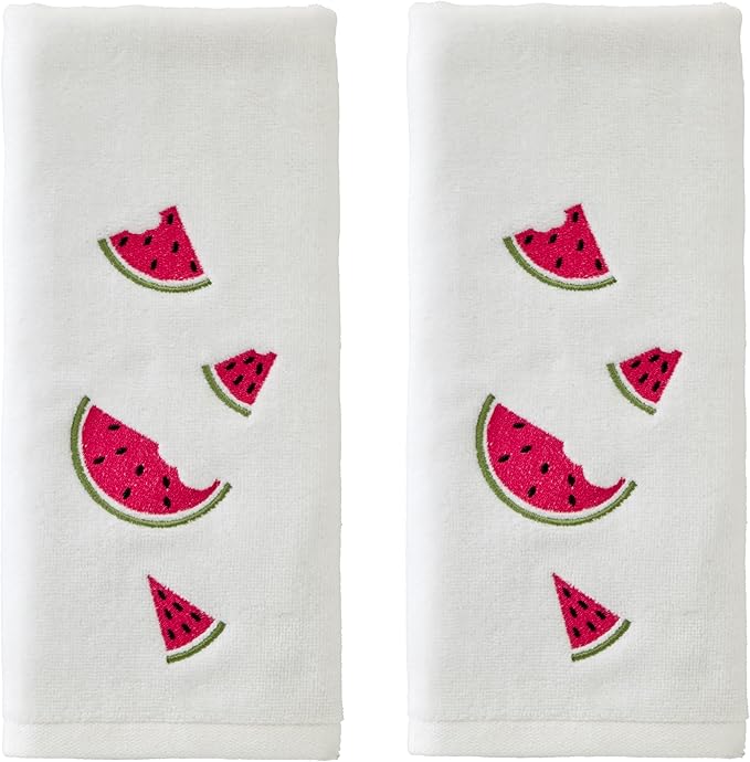 SKL Home Tossed Watermelons Hand Towel 2pc Set for Bath/Kitchen/Bar & Gift, Optic White