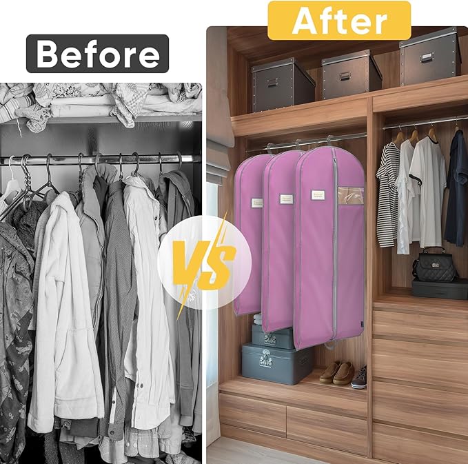 BALEINE 1PK Heavy Duty Garment Bag with Shoe Storage Travel Bag for Dresses, Suit, Coats Travel Essential (60", Pink)