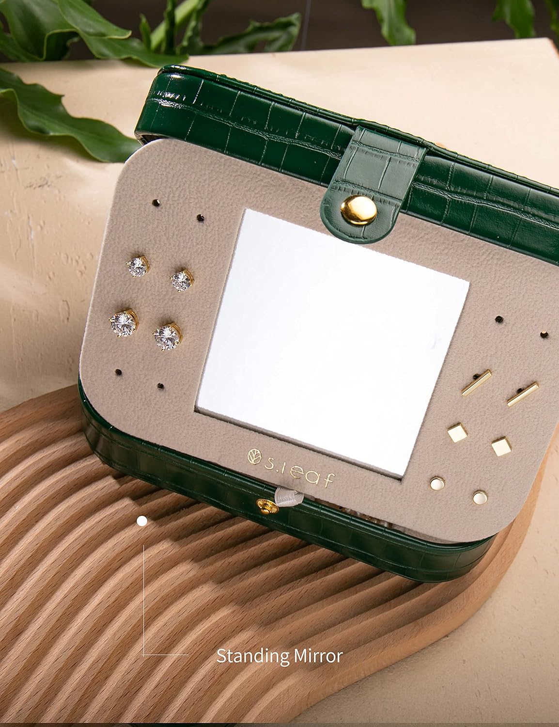 S.Leaf Mini Travel Jewelry Case - Portable Jewelry Box for Women (13 Crocodile Emerald Big)
