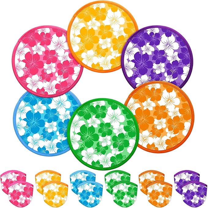 Amyhill 30 Pcs Hawaiian Party Favor Foldable Flying Disc Fans with Bags Hibiscus Summer Pool Birthday Party Favors 9.8'' DIY Cooling Fan Colorful Goody Stuffers End of The Year Gifts from Teacher