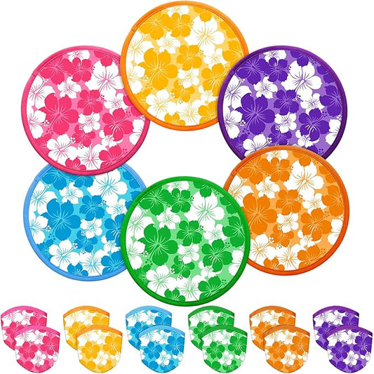 Amyhill 30 Pcs Hawaiian Party Favor Foldable Flying Disc Fans with Bags Hibiscus Summer Pool Birthday Party Favors 9.8'' DIY Cooling Fan Colorful Goody Stuffers End of The Year Gifts from Teacher