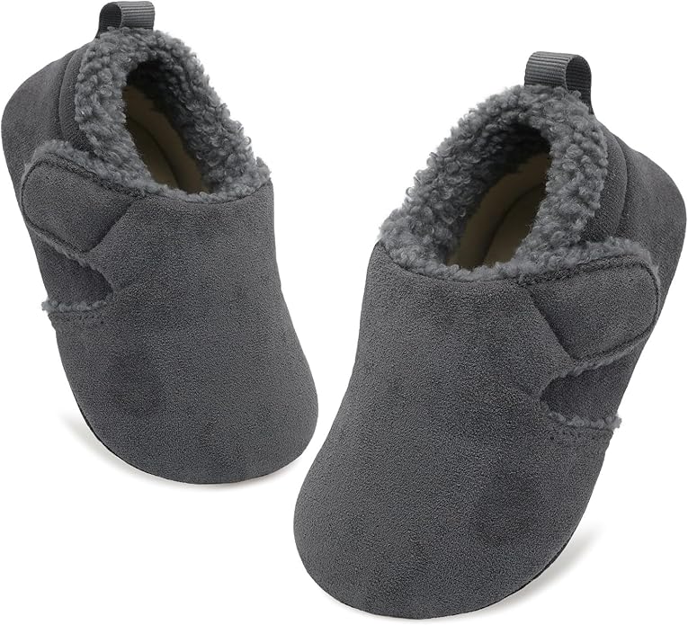 JOINFREE Toddler Slippers Boys Girls Adjustable House Shoes Barefoot Sock Shoes with Rubber Sole Baby Comfort Warm Indoor Outdoor Walking Shoe
