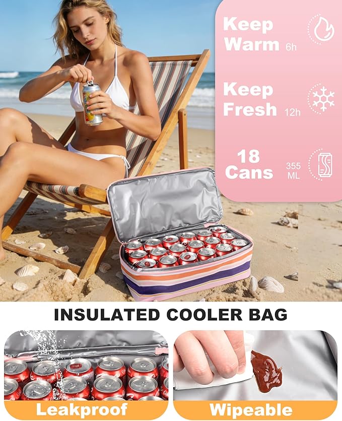 Beach Bag with Cooler, Mesh Beach Bag for Women Cruise Pool, Packable Waterproof Sandproof Travel Tote Bag with 8 Pockets