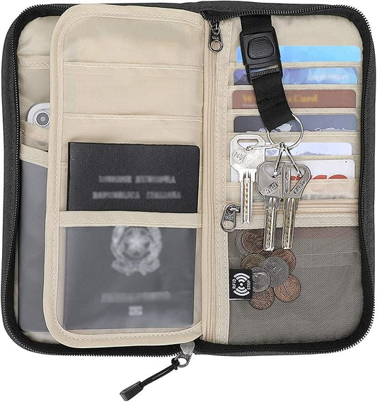 ZOPPEN Passport Holder Family RFID Passport Wallet, Passport Holder Women/Men, Travel Wallet Documents Organizer Zipper Case with Removable Wristlet Strap, Travel Essentials for Flying