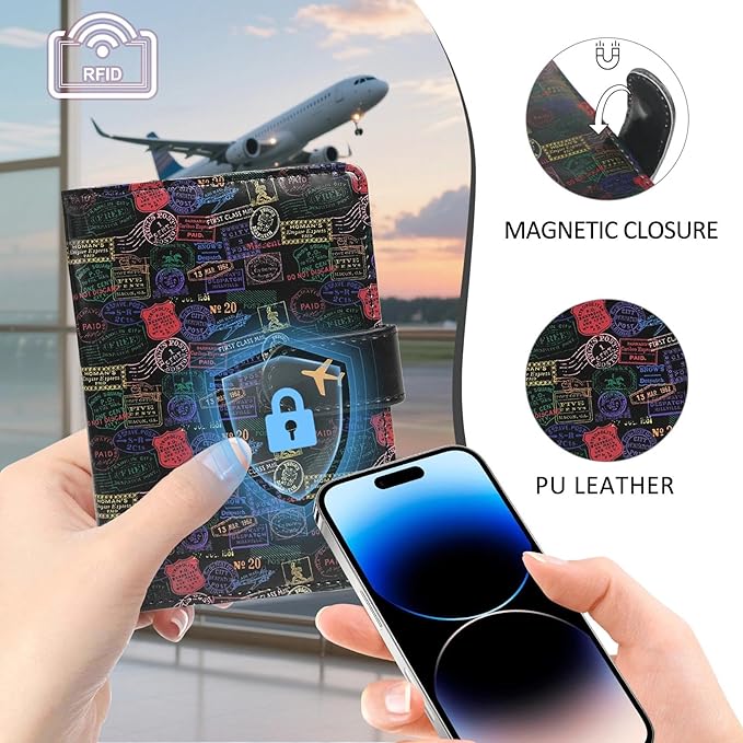 COSHAYSOO Personalized RFID Passport Holder for Travel Women Passports Cover Case Air Essentials Airplane Flight Accessories Airline Plane Flying Must Haves Christmas Gifts for Woman Travelers Vintage