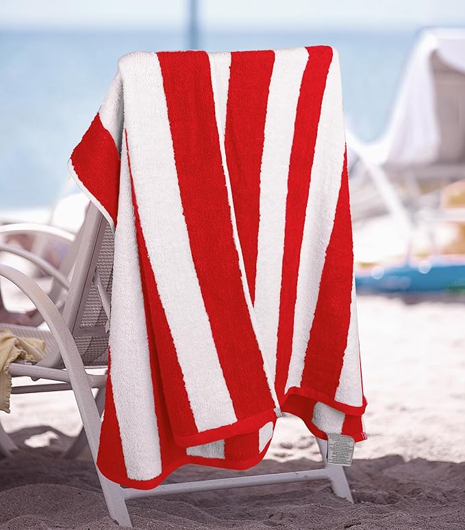 Utopia Towels 4 Pack Cabana Stripe Beach Towel, 30 by 60 Inches, Oversized 100% Ring Spun Cotton Pool Towels, Highly Absorbent Quick Dry Bath Towels for Beach, and Swim, Red