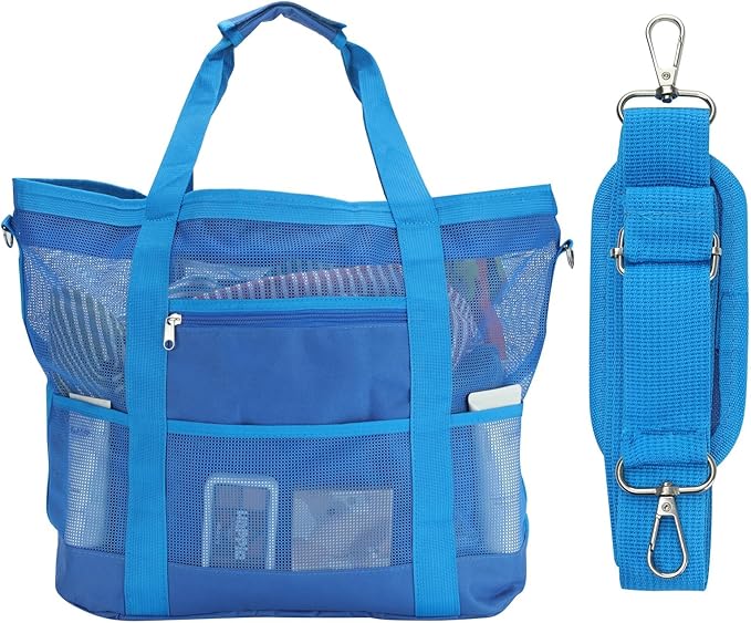 Mesh Beach Bags for Women - Family Beach Tote Bag for Toys, Towels, Travel Vacation Cruise Essentials