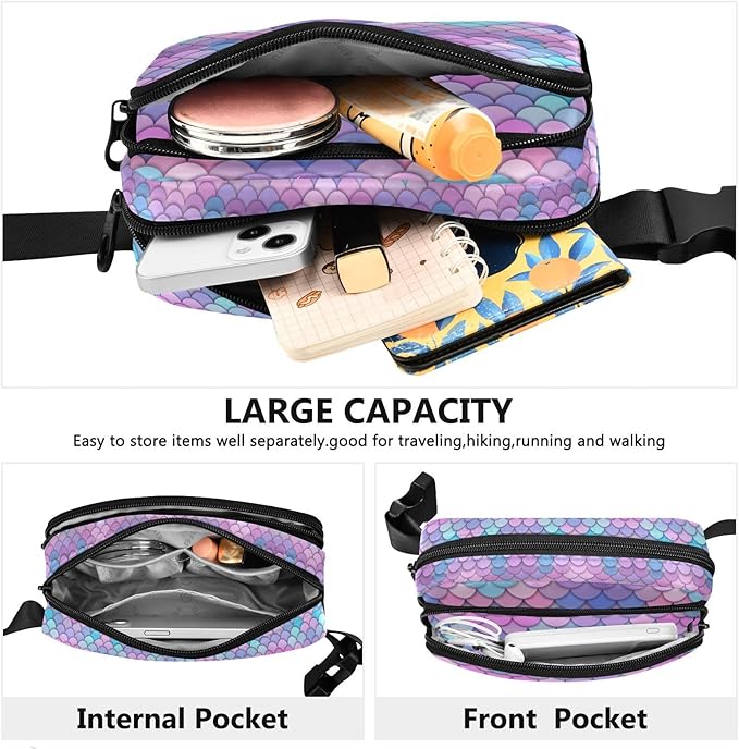 Colorful Mermaid Scale Fanny Pack for Women Men Water Resistant Fashion Waist Packs with Adjustable Strap Belt Bag for Travel Workout Jogging Hiking 21219388
