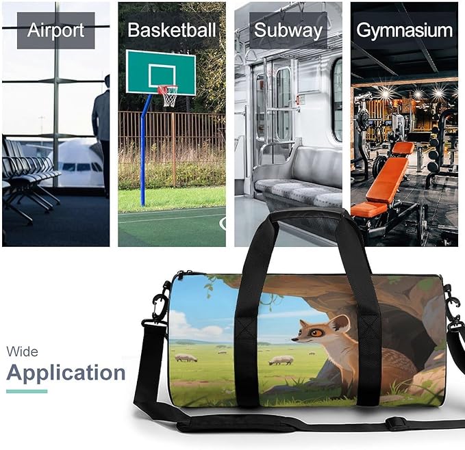Sports Gym Bag for Women Men Travel Duffel Bag Tote Weekender Bag Meerkats Next to The Caves Carry on Overnight Bag for Travel Swimming Fitness Workout Sports Duffle Bag